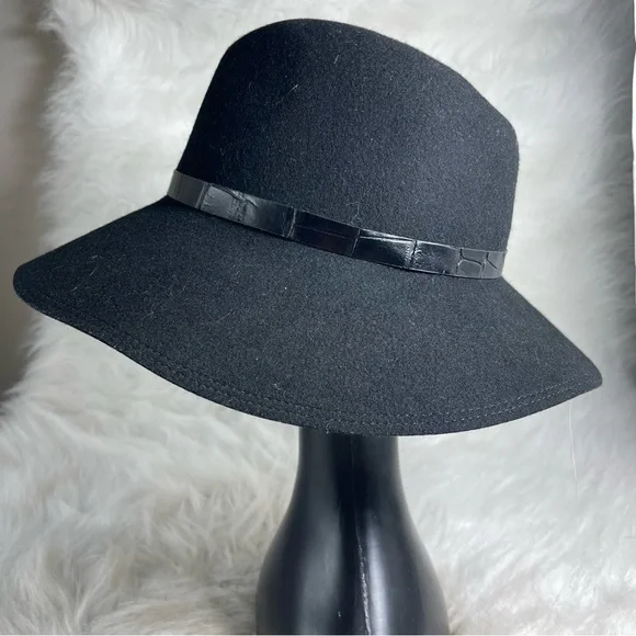 Eric Javits New York Black 100% Wool Wide Brim Fedora Hat Water Repellent L/XL - Picture 2 of 13